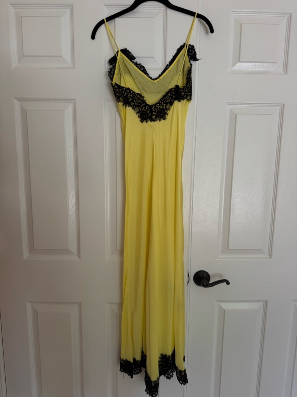 Pinko Yellow Maxi Slip Dress with Black Lace Trim - Picture 3 of 3